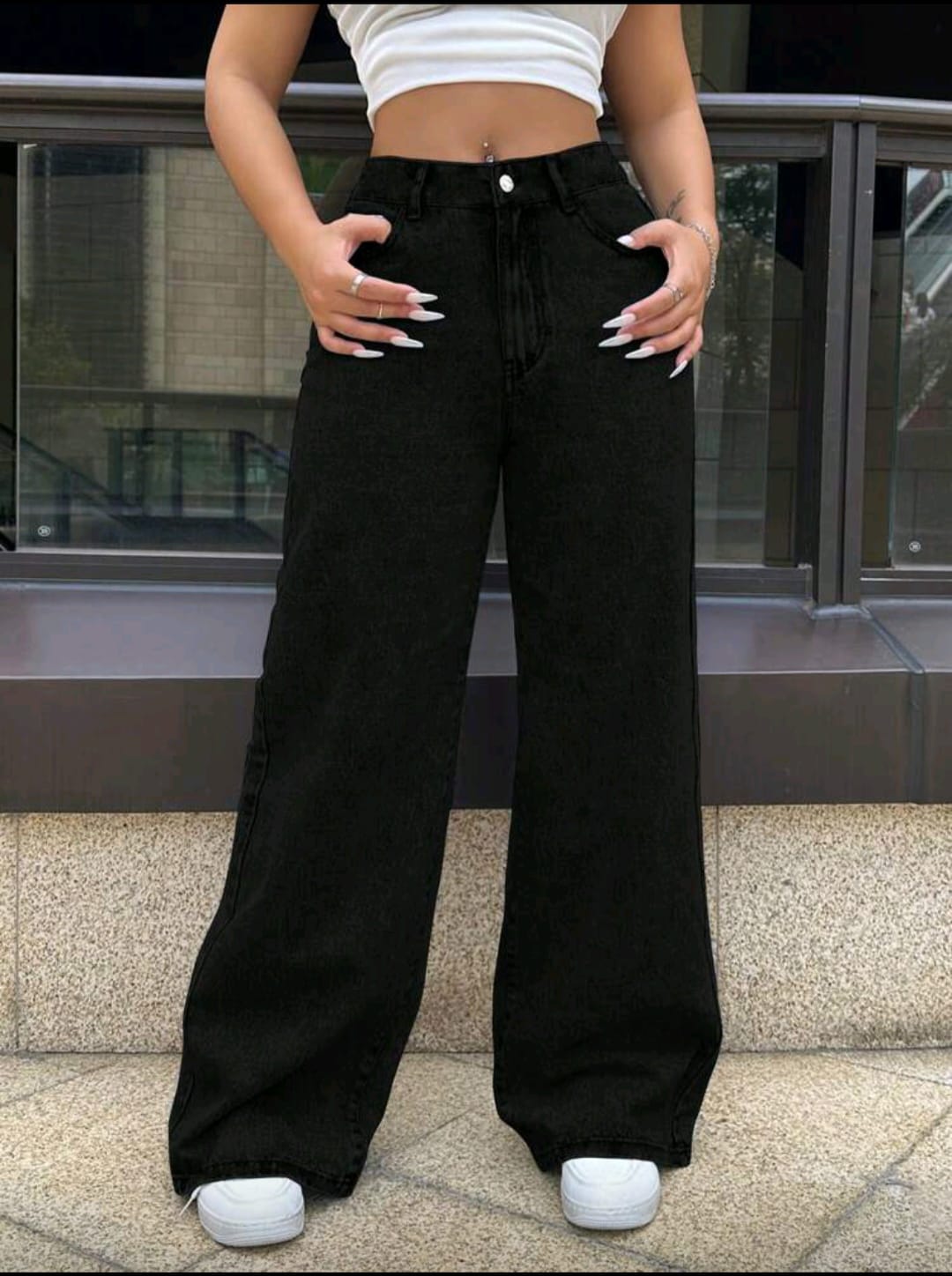 Ladies Premium High Waist Baggy Jeans