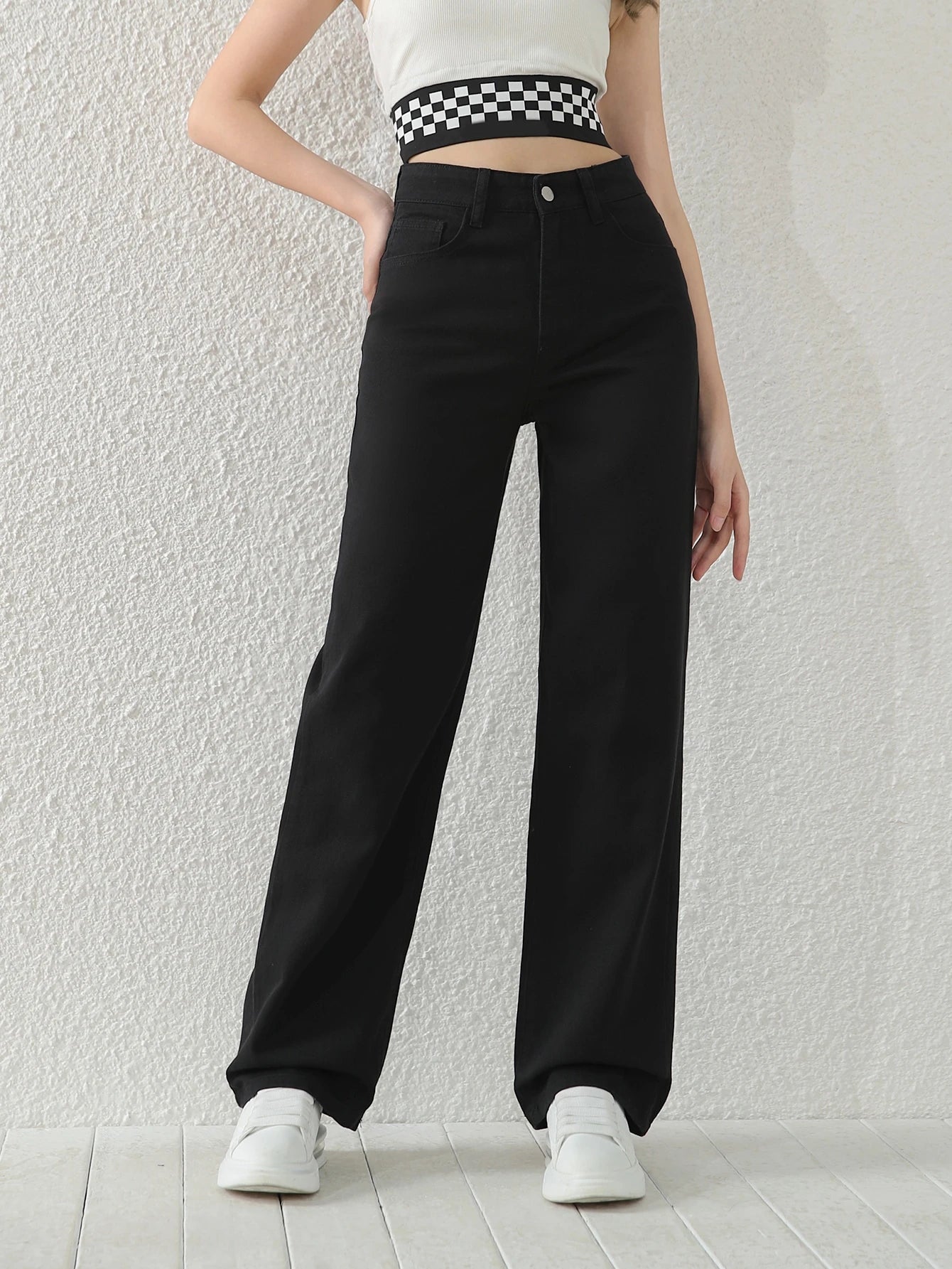 Ladies Premium High Waist Baggy Jeans