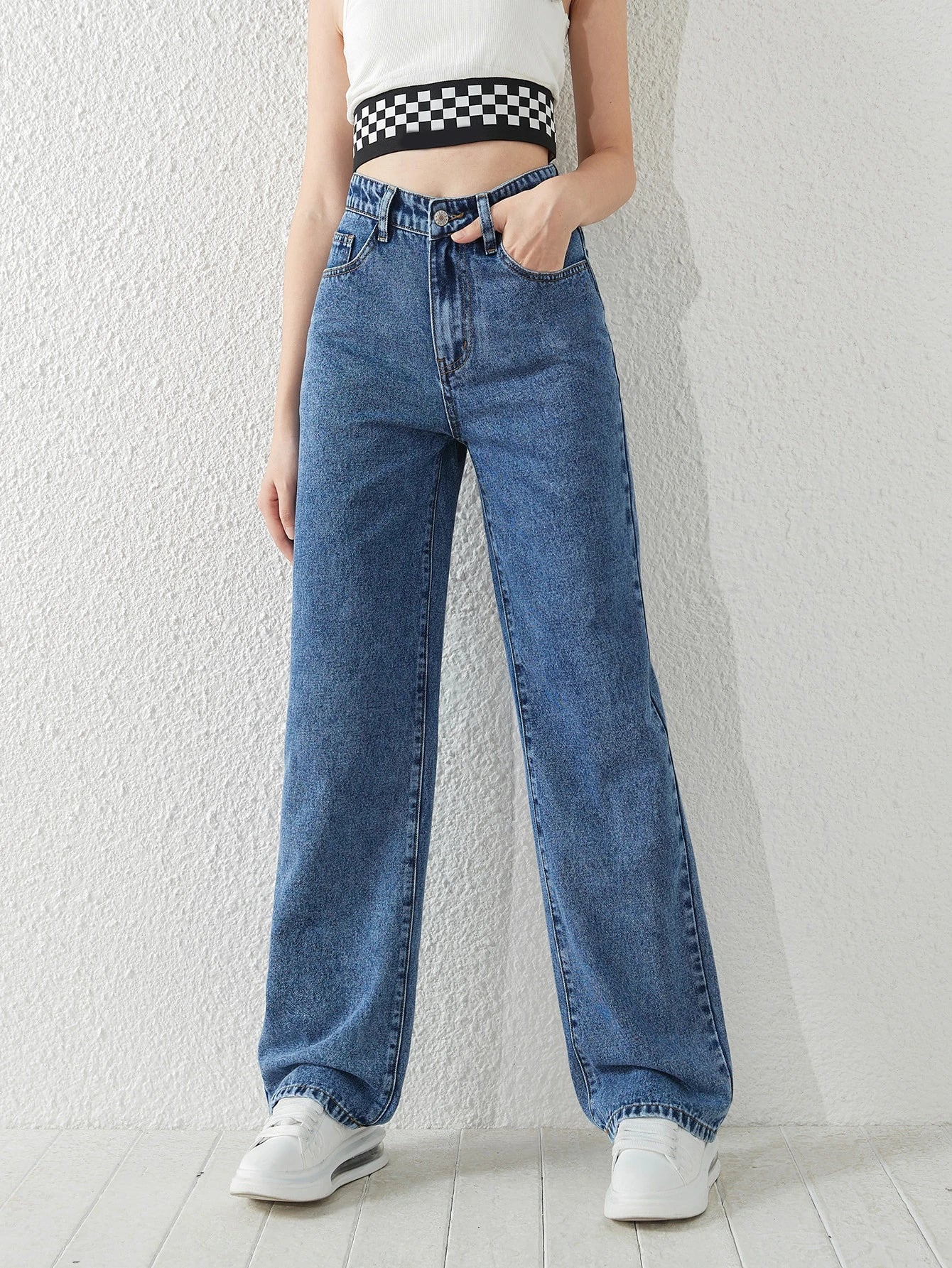 Ladies Premium High Waist Baggy Jeans