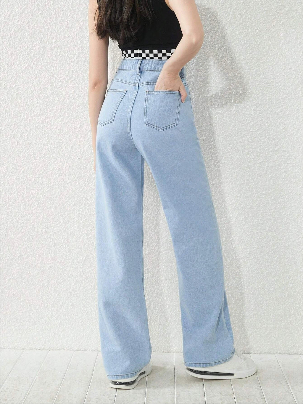 Ladies Premium High Waist Baggy Jeans