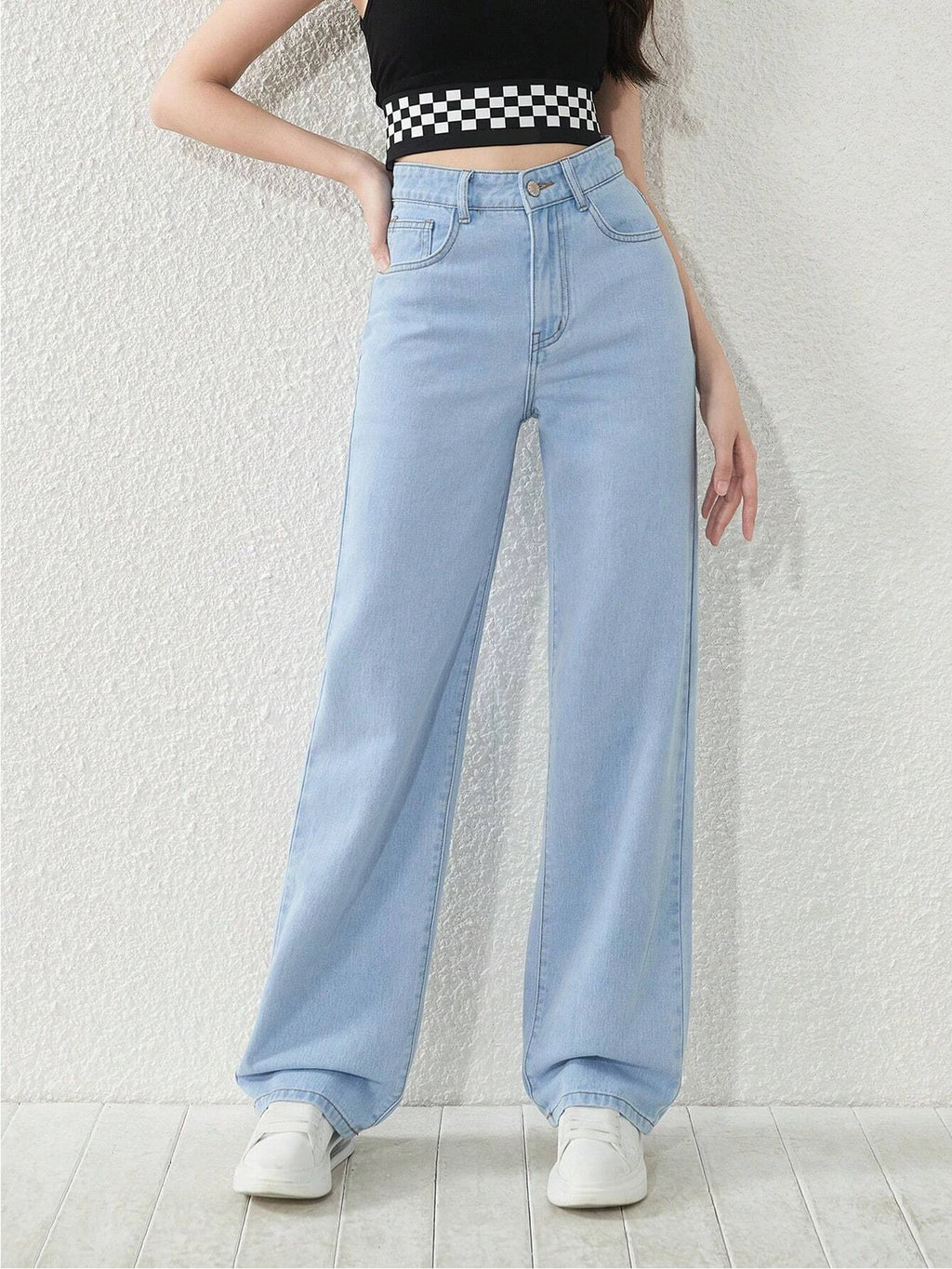 Ladies Premium High Waist Baggy Jeans