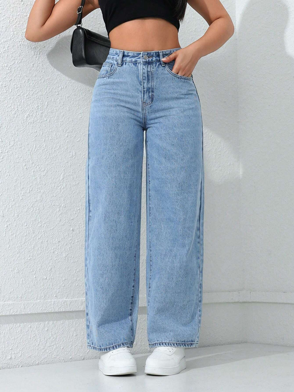 Ladies Premium High Waist Baggy Jeans