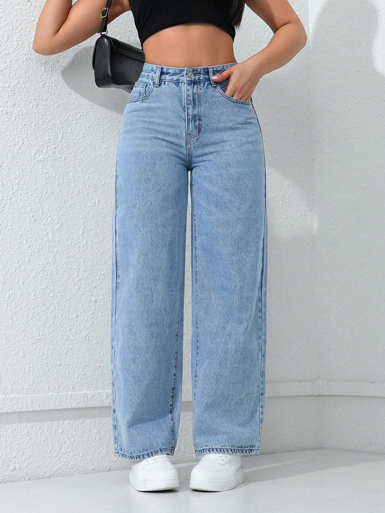 Ladies Premium High Waist Baggy Jeans