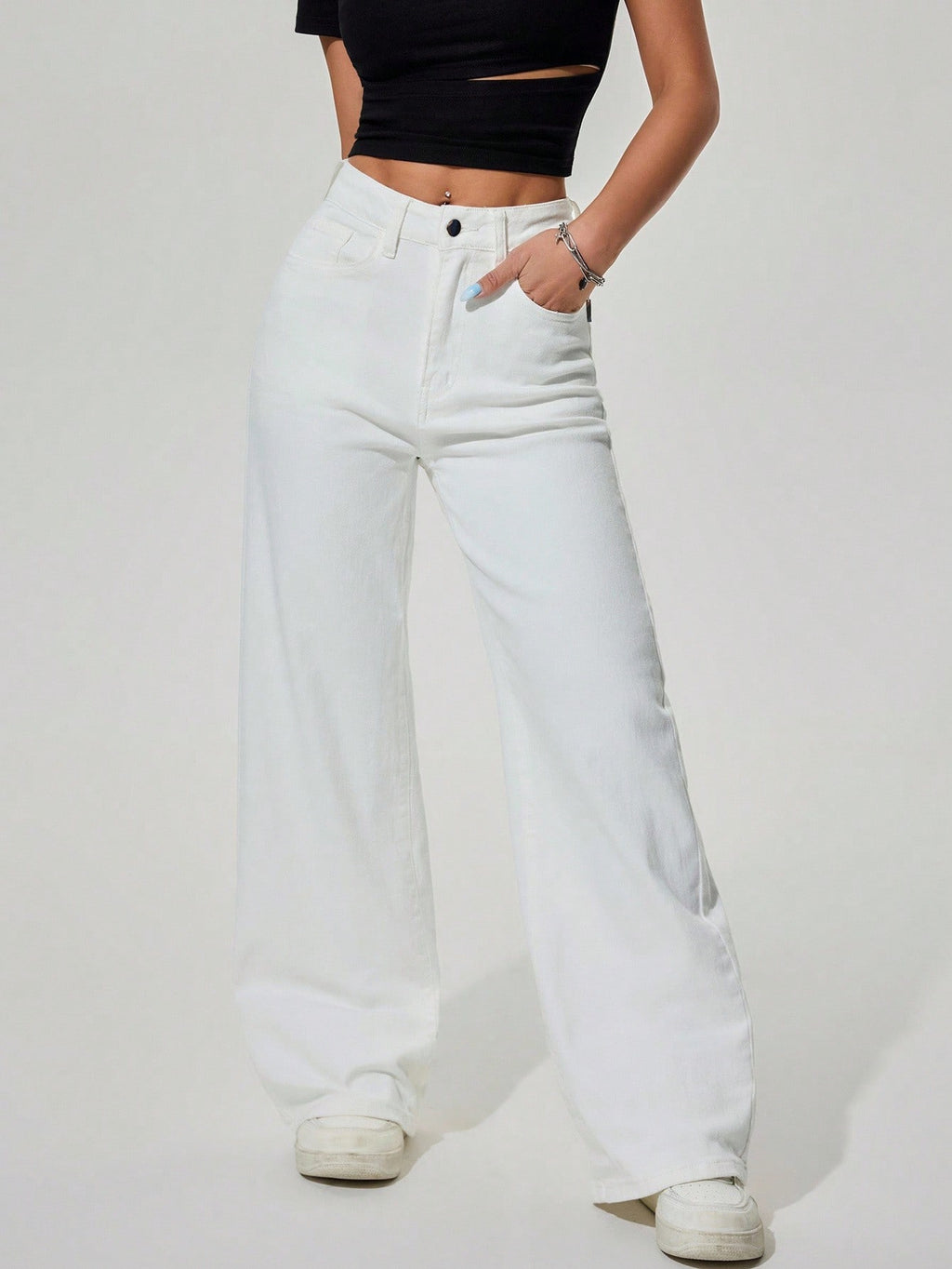 Ladies Premium High Waist Baggy Jeans
