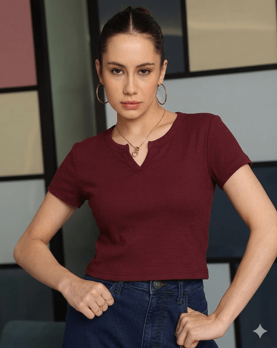 Ladies Premium Crop Tops V Neck